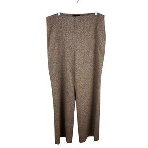 Talbots Herringbone Trouser Pants Women 16 Brown Wide Leg Wool Blend Tweed Work